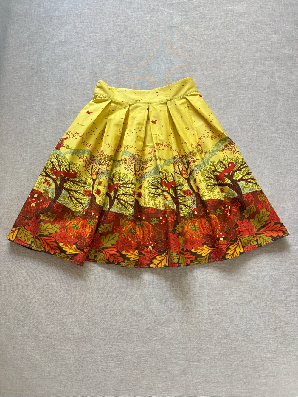 Retro pleated a-line rockabilly whimsical fox owl fall swing skirt size S